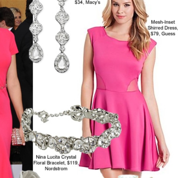 NEW GUESS PINK MESH INSET SHIRRED DRESS SZ M - Picture 4 of 5